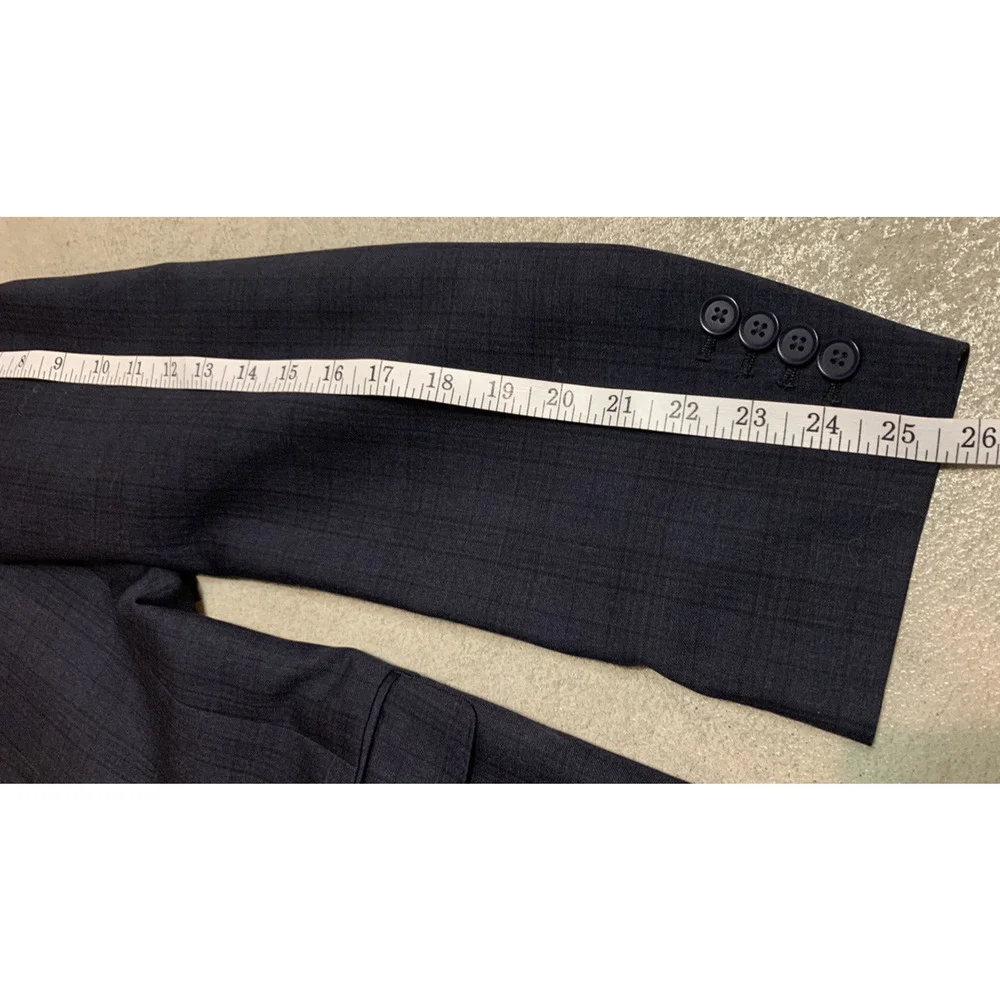 ItalUomo Mens Sports Coat Size 42L Guiseppe Navy Plaid Wool Office Academia